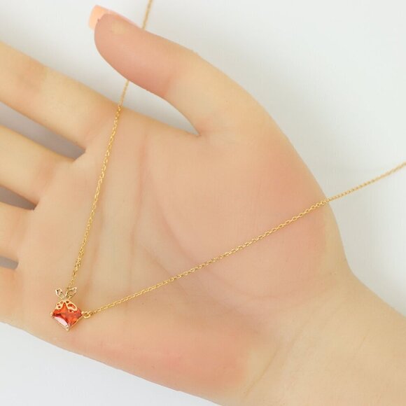 "Charming Rose Gold Plated Necklace with Orange Gem & Leaf,  XPNL0145 - Picture 7 of 13